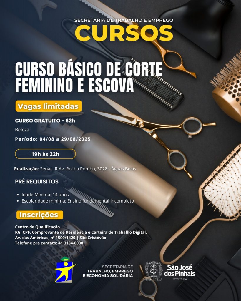 Confira os novos cursos gratuitos de qualificação profissional disponíveis em São José dos Pinhais