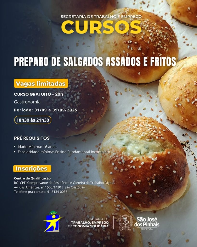 São José dos Pinhais abre novas turmas para cursos gratuitos de gastronomia e tecnologia