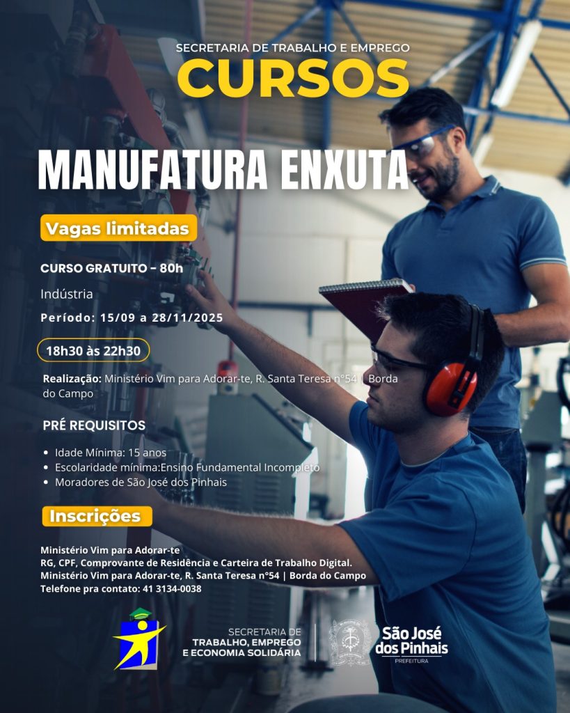 Prefeitura abre inscrições para novos cursos gratuitos de qualificação profissional em São José dos Pinhais