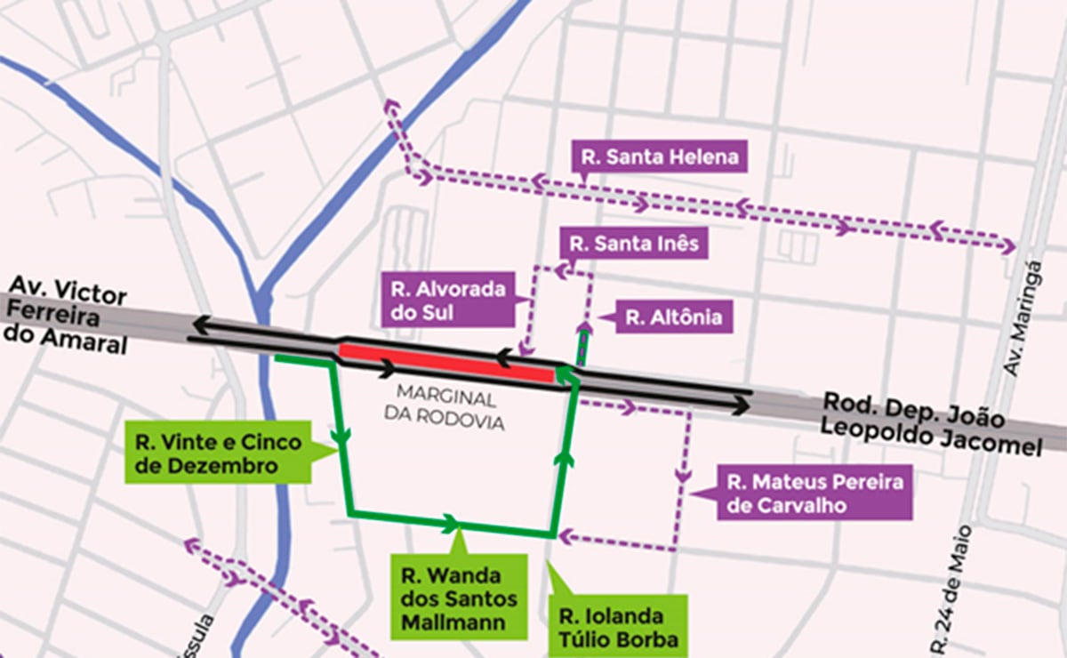 Obras do Viaduto Curitiba-Pinhais exigem desvios