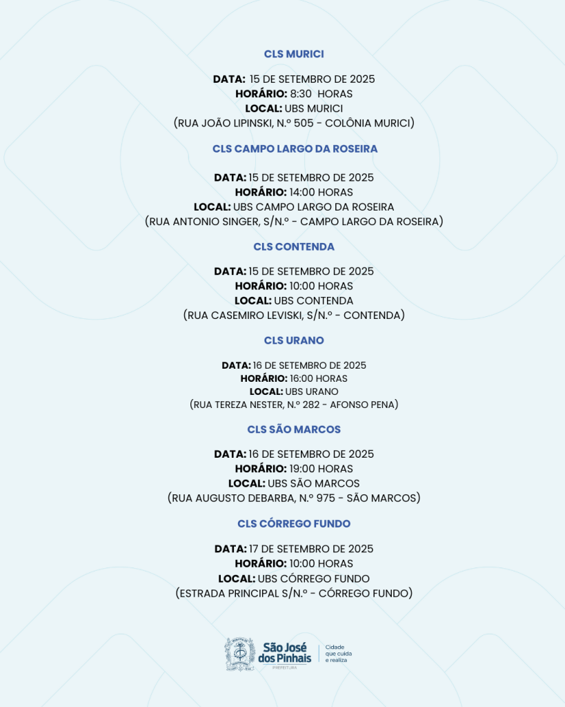 Eleições dos Conselhos Locais de Saúde de São José dos Pinhais começam na próxima segunda-feira (15). Participe!