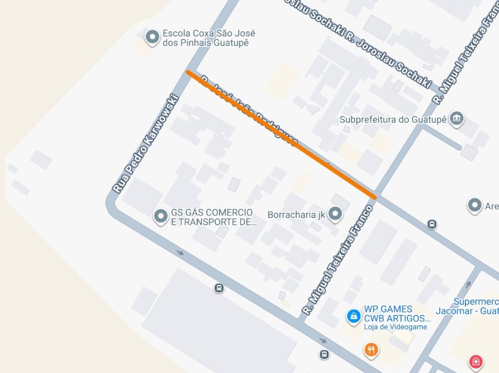 Prefeitura de São José dos Pinhais informa bloqueio total de trecho de rua no bairro Guatupê para realização de obras