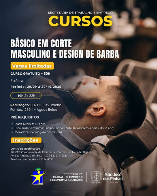 Inscrições abertas para novos cursos de qualificação profissional em São José dos Pinhais
