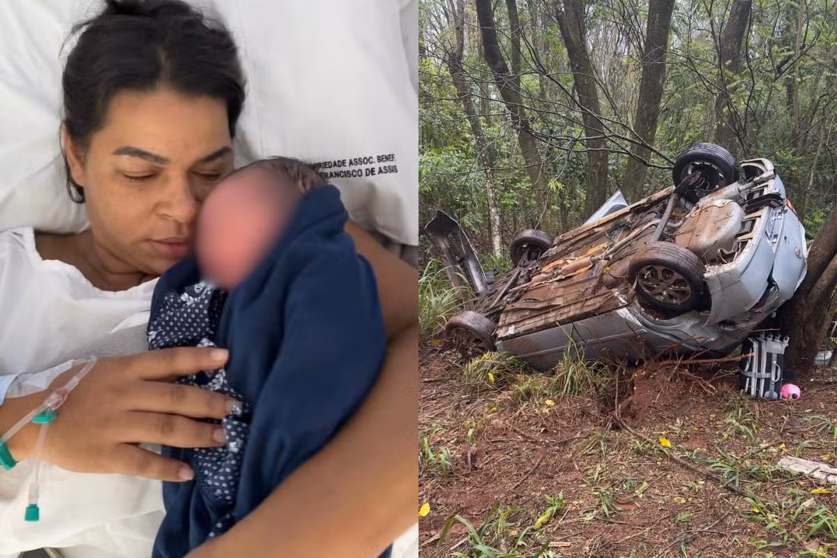 Após carro capotar a caminho da maternidade, mãe é socorrida por pessoas que passavam e dá à luz bebê saudável no PR: 'Milagre em nossas vidas', diz