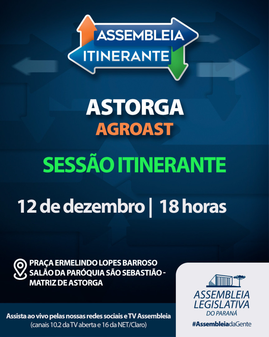 Assembleia Legislativa do Paraná | ALEP | Notícias > Astorga recebe nesta sexta-feira (12) a última Sessão Especial da Assembleia Itinerante em 2025