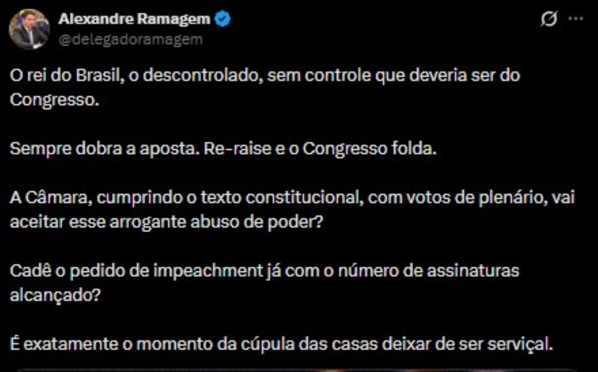 Foragido, Ramagem critica Moraes após decisão sobre Zambelli: “Rei do Brasil”