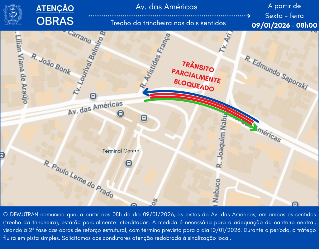 Trecho da Avenida das Américas, em São José dos Pinhais, terá interdição parcial a partir desta sexta-feira (9)