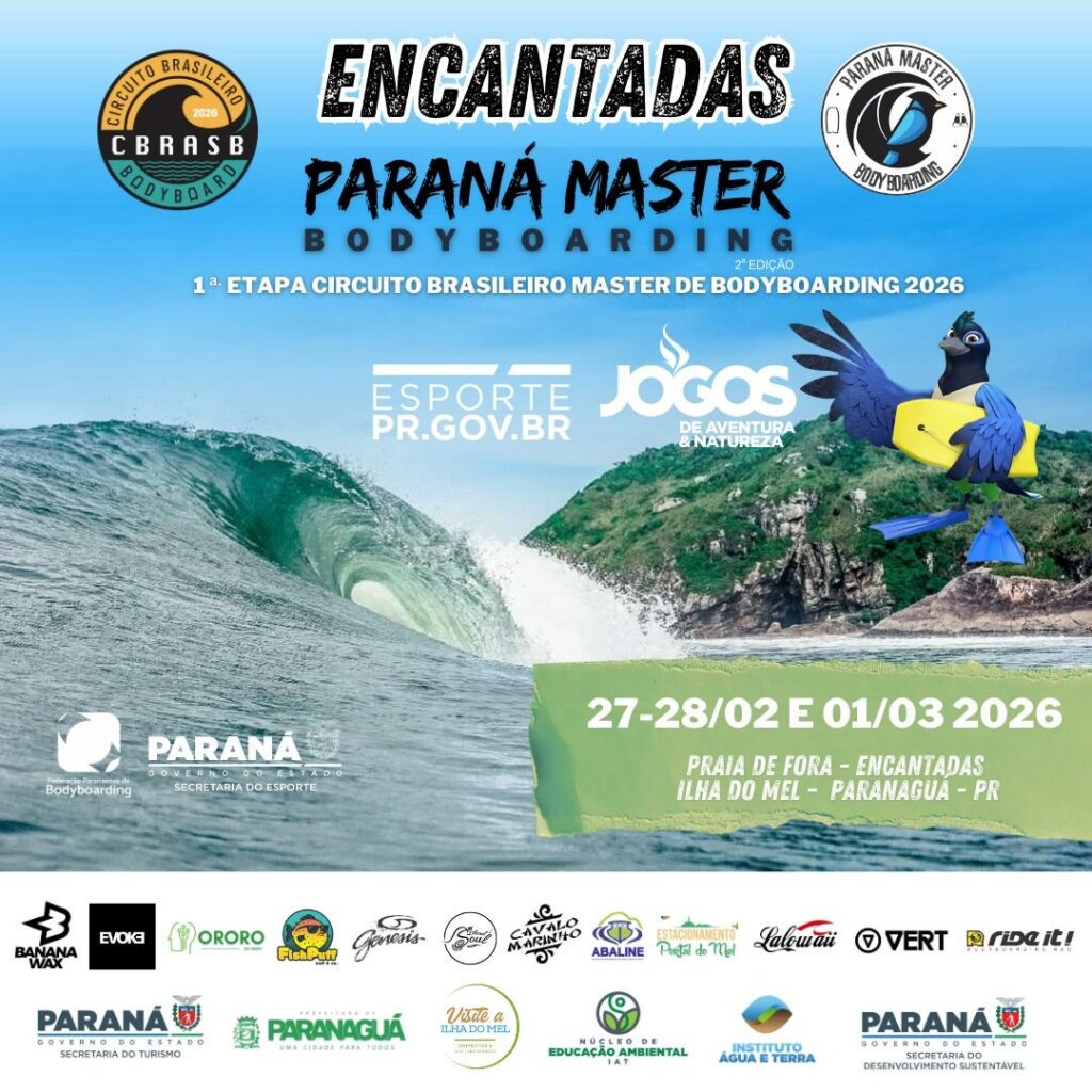 7cdaec7e 9384 4fb1 bf64 a2dc1c5495d2 Ilha do Mel recebe 1ª etapa do Circuito Brasileiro Master de Bodyboarding 2026 entre 27 de fevereiro e 1º de março