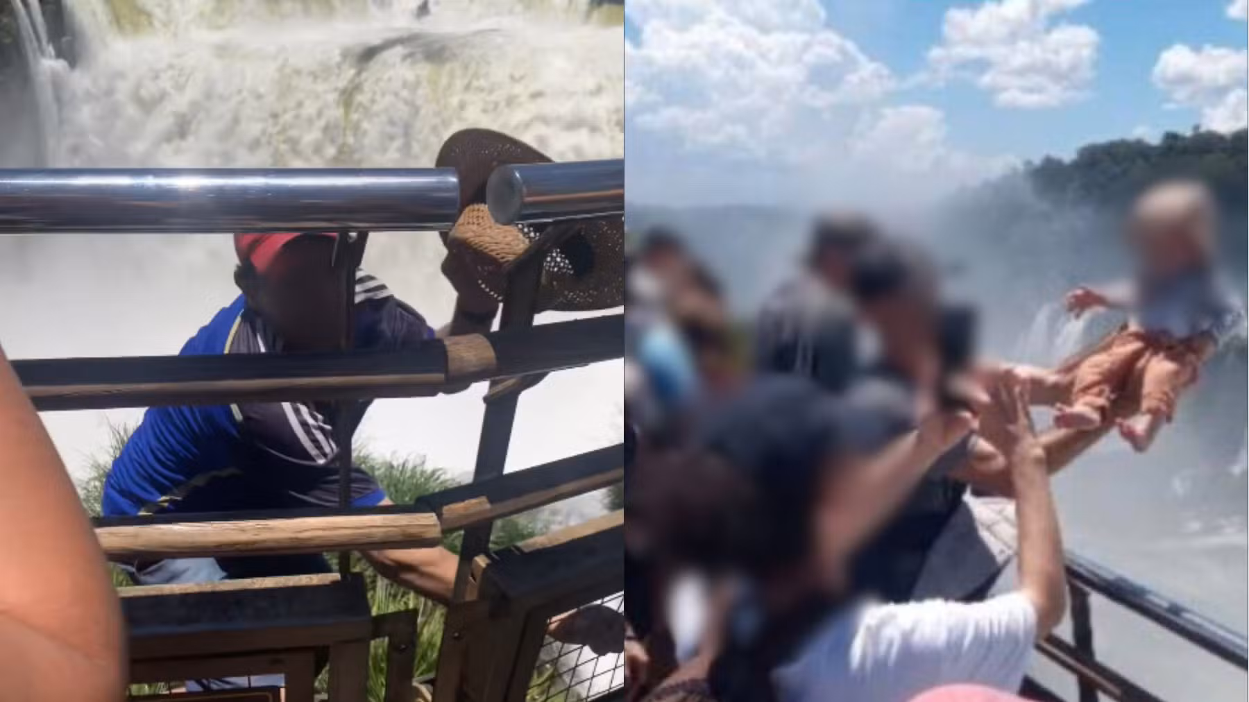 Turista pulou grades de proteção nas Cataratas do Iguaçu para pegar chapéu no mesmo ponto onde homem arriscou vida de bebê por foto