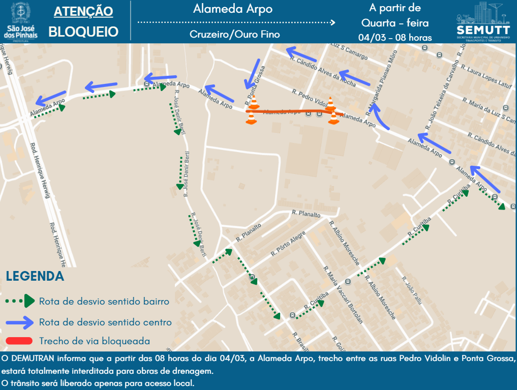 Mapa de interdição da Alameda Arpo