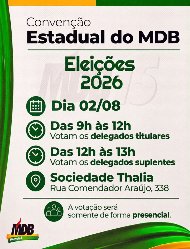 ff5995e0 d417 471e 94c8 972275a71649 MDB do Paraná marca convenção para oficializar candidatura de Rafael Greca ao Governo do Estado